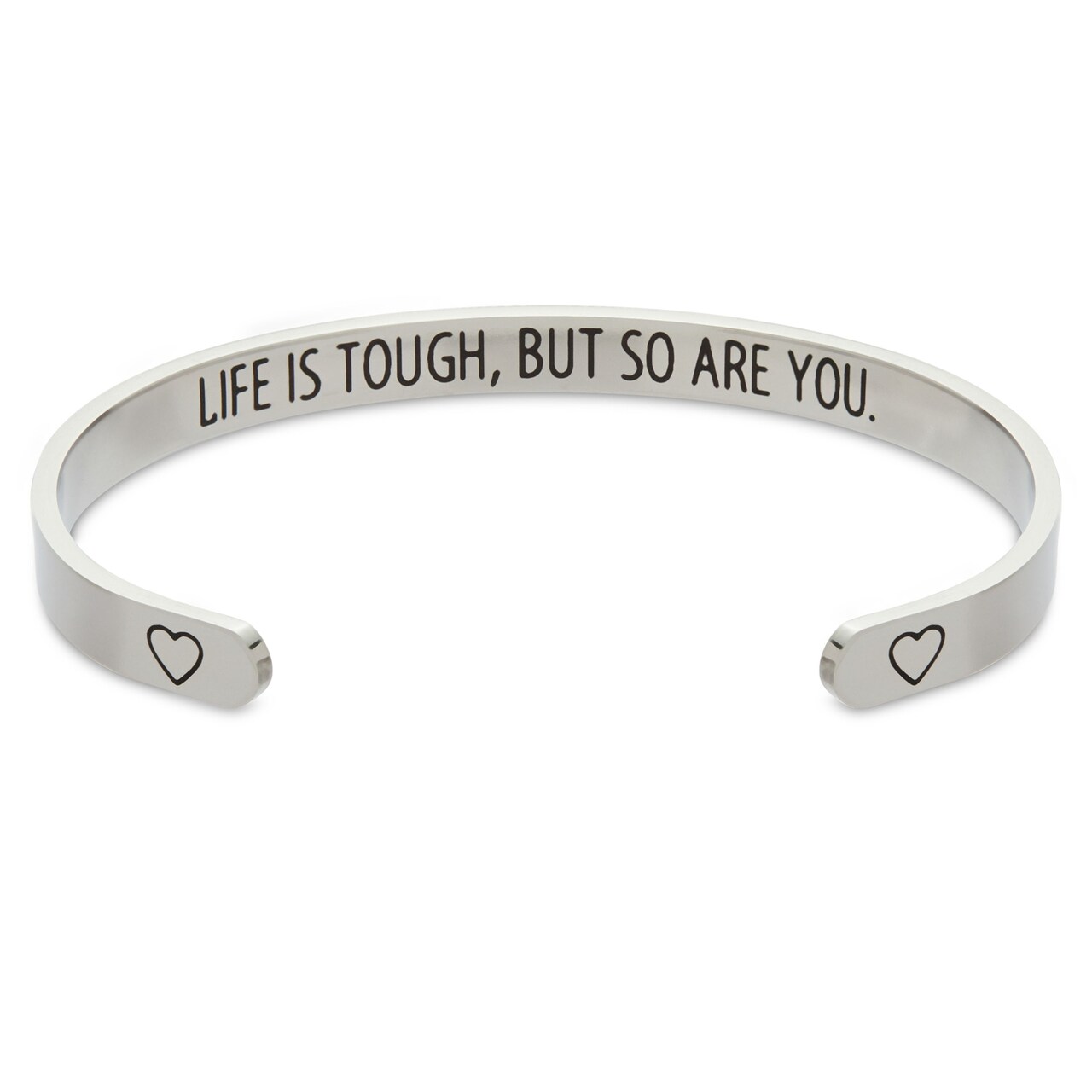 Inspirational 7" Silver Cuff Bracelet for Women, Motivational Engraved Bangle, Life is Tough but So Are You (One Size Fits Most)